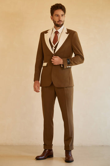 Peak Lapel Single Button Brown Costumes de mariage pour hommes